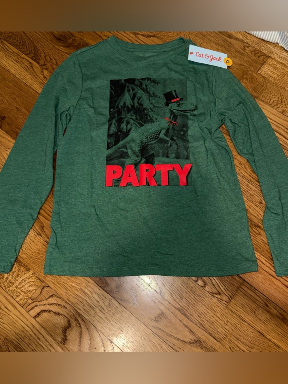 Cat & Jack Green Dino 'Party' Long-Sleeve Tee